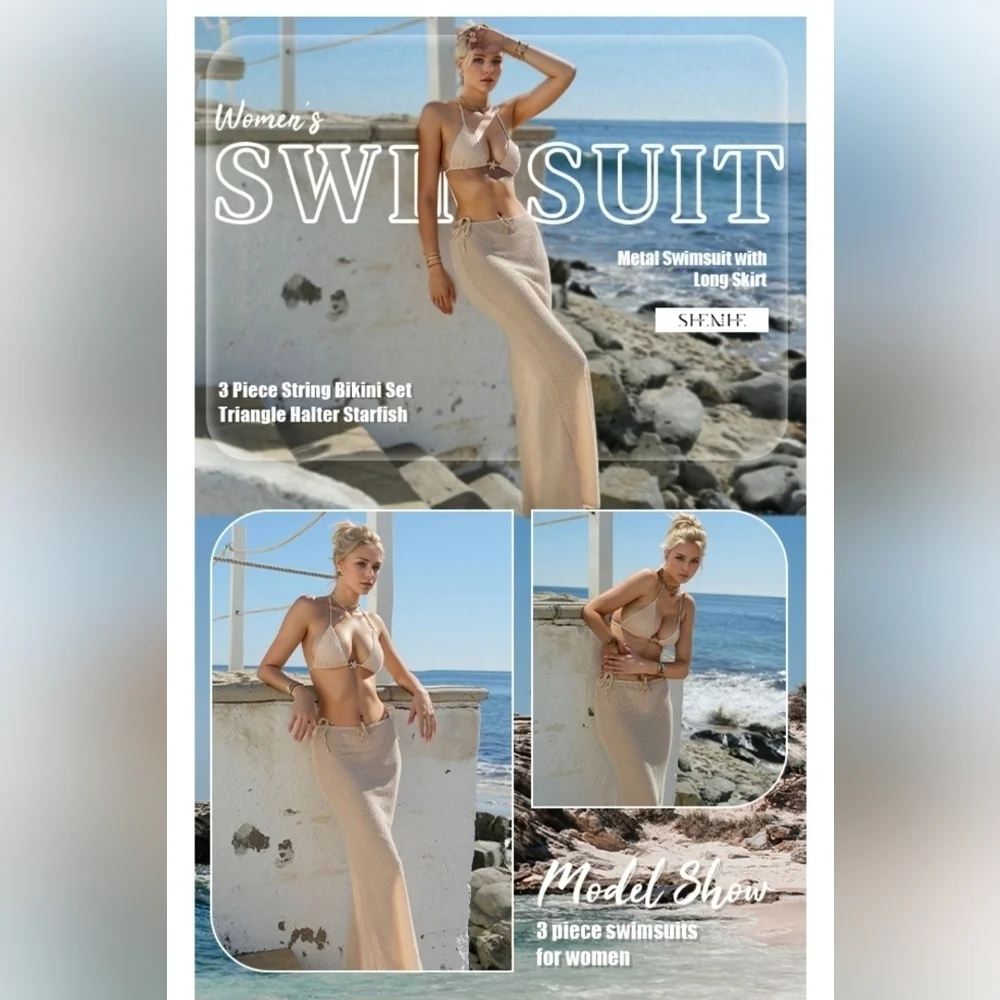SHENHE Women's 3 Piece String Bikini Set #1070 NWOT